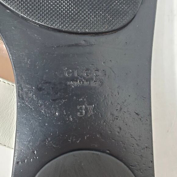 Gucci GG Marmont Thong Flat Sandal Double G In White Gold Leather Size 37 US 7 - Picture 10 of 11